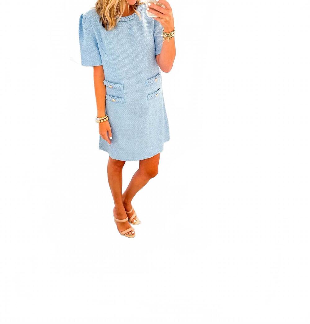 NEW VOY betsy braided tweed dress in sky blue
